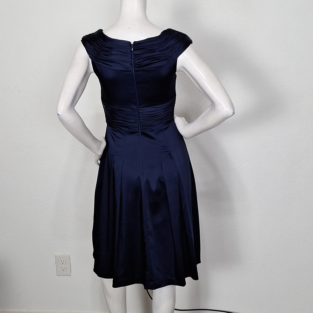 Calvin Klein Navy Ruched Sleeveless Fit & Flare Dress Size 2 - Picture 7 of 13